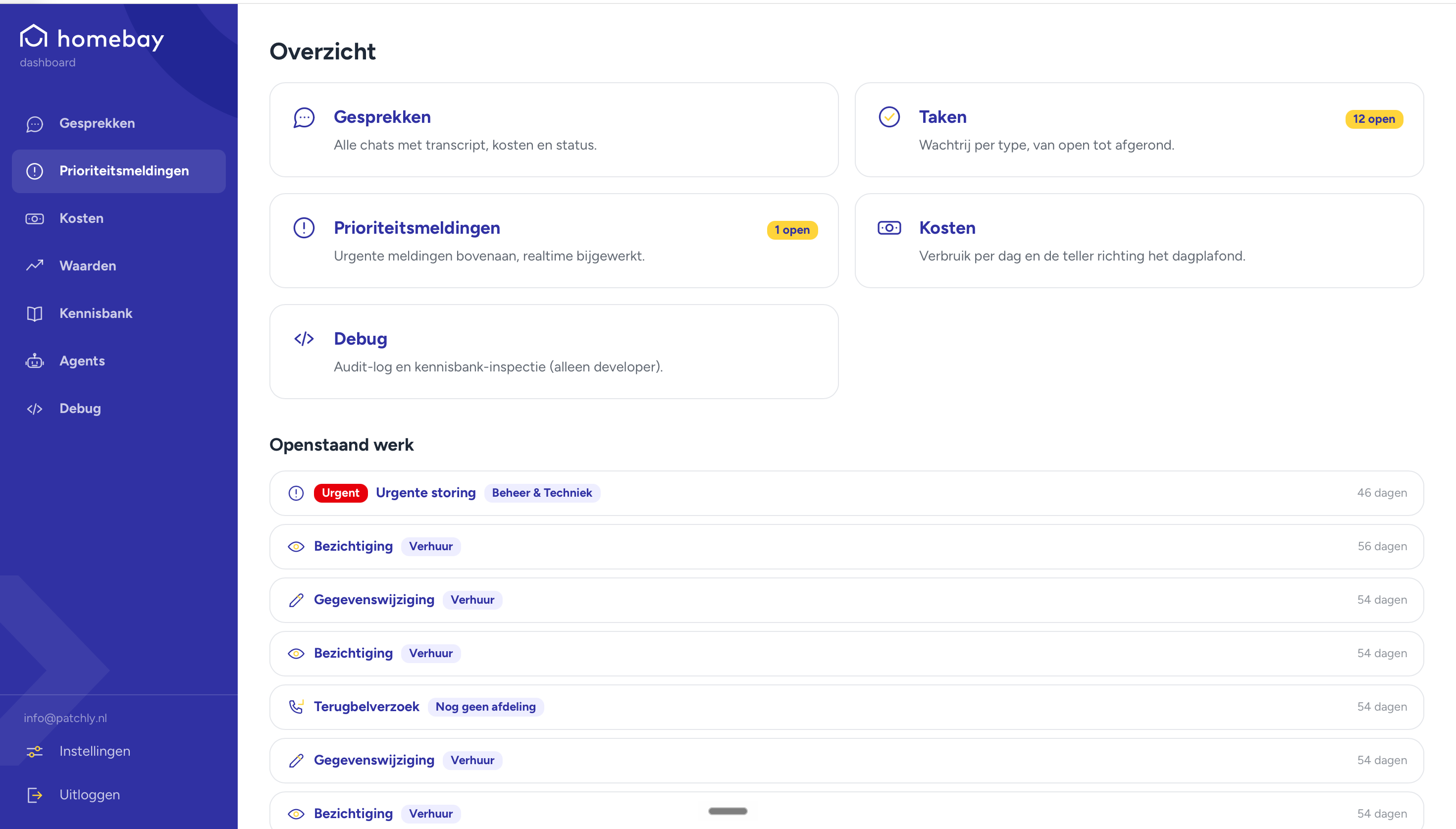 The Homebay dashboard with conversations, tasks and priority alerts